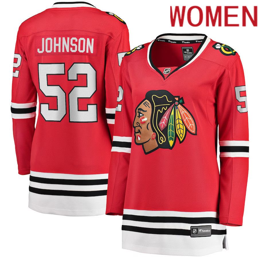 Women Chicago Blackhawks 52 Reese Johnson Fanatics Branded Red Home Breakaway Player NHL Jersey